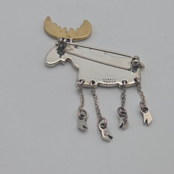 Vintage Charming Moose Brooch – Sterling Silver & Brass, 1990s - Picture 5 of 6